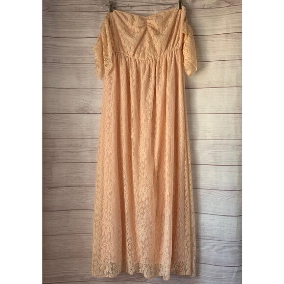 Peach Pink Floral Lace Dress Off The Shoulder Sleeves Size XL - Picture 1 of 14